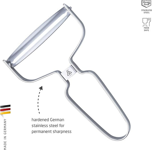triangle Y-Peeler - 3.5 in (90 mm) - Stainless Steel Horizontal Straight Blade - Peeler for Hard-Skinned Fruits & Vegetables - Ergonomic Handle - Dishwasher Safe - Made in Germany