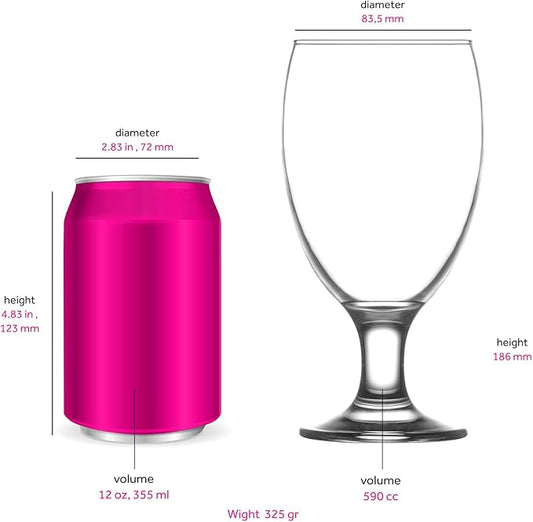 LAV Clear All Purpose Stemmed Drinking Glasses - Lead-Free Iced Tea Goblets, Sangria, Beer, Water -Dishwasher Safe Glassware Set for Restaurant, Bar, Home, Parties 20.80 oz (590 ml) Set of 4