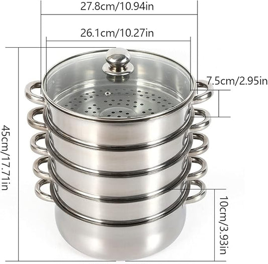 Multipurpose Stock Pot and Steamer Pots 5 Tier Pasta Pots Cooker Pot Kitchen Steaming Cookware with Lid for Cooking Vegetables, Seafood,Soups, Stews (17.71'' H)