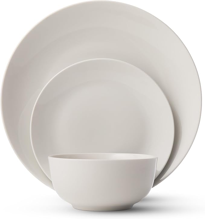 Dinnerware Sets, Fine Porcelain Dinnerware Sets, Plates and Bowls Sets, Dishes, 12-Piece Service for 4, Soft White