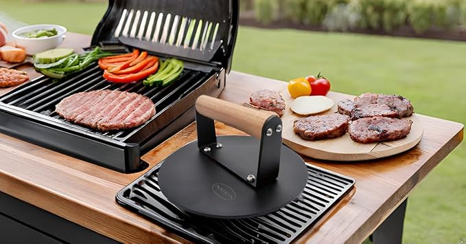 Kitchen Tools Smashed Burger Press 3 lbs Heavy-Duty Smash Bacon Press Equipped with Heat-Resistant Wooden Handle (8INCH)