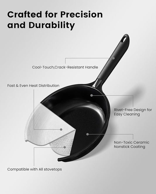 SAMFZ Ceramic Nonstick Frying Pan, Non Toxic Pan for Cooking, 8" 9.5" and 11" Frying Pan Skillet Set PFAS & PTFE & PFOA Free, Dishwasher Safe, Compatible with All Stovetops
