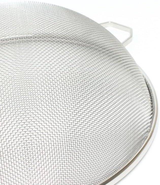 Soro Essentials- 10.25" Stainless Steel Single Coarse Mesh Strainer with Wooden Handle Pan Hook- Single Tinned Coarse Kitchen Food Strainer for Sift Drain Straining Liquids Stocks Sauces Soups Pasta