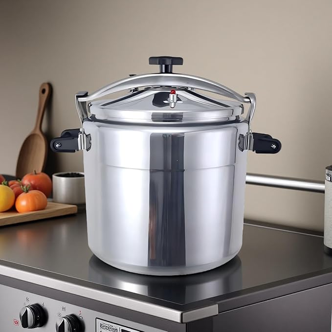 kilogorge 26 Quart Clamp On Pressure Cooker,Heavy-Duty Aluminum Pressure Cooker with Safety Bar Locking Lock, 2 ValvesrFast Cooking,for All Stovetops (Induction Compatible), for Family or Commercial