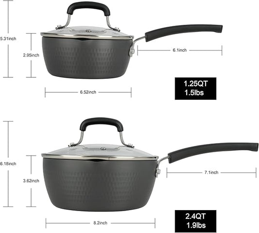 ONGIFT Nonstick Small Sauce Pan with Lid, 1.25 Quart and 1.75 Quart Sauce pan with Pour Spouts, Multipurpose Handy Little Saucepan with Stay Cool Handle, Small Pots for Cooking, Soups, Noodles, Milk