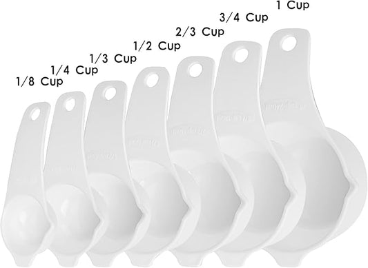 Plastic Measuring Cups and Spoons Set, White Dry Measuring cups Set with Spout and Leveler for Kitchen and Baking, BPA free and Dishwasher Safe, Nesting Measuring Cups Set 15