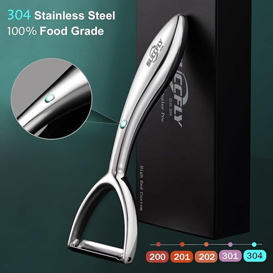 Vegetable Peeler Stainless Steel,Ultra Sharp Potato Peelers for Kitchen, Premium Veggie Fruit Peeler, Carrot Peeler, Rotary Serrated Blade, Thickened Non-Slip Ergonomic Handle(5-year warranty)