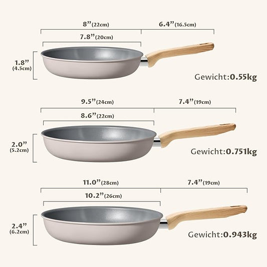 BLAZANT Non Stick Frying Pans Set, 3 Pieces Ceramic Frying Pan, Nonstick Skillet Set, Molecular-bonded Induction Base, Kitchen Chef's Pan, Omelet Pans, PFAS/PTFE Free, Compatible with All Stovetops
