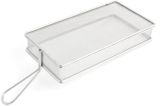 uxcell Stainless Steel Rectangle Mesh Basket Strainer Chips Fries Basket Silver Tone