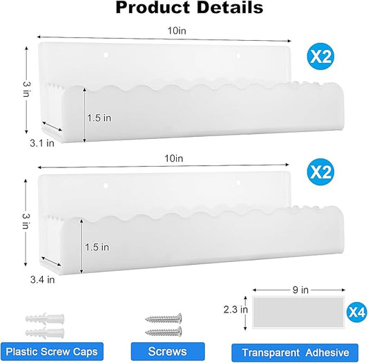 10 inch Spice Rack Wall Mounted,4 Pack Spice Organizer Shelf for Stove Cabinet Pantry Door, Adhesive or Screw Hanging Wall Spice Shelf Storage Holder in Kitchen and RV - White Color