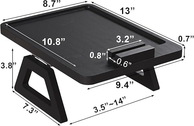 Couch Arm Tray with 360°Phone,Bamboo Folding Sofa Tray,Sofa Armrest Trays Clip-On Couch Desk for Drinks,Snacks,Phone,Remote Control(Black)