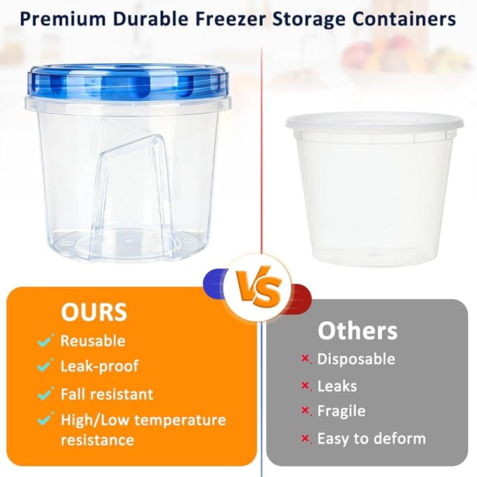 12 Pack 23.5 oz Reusable Freezer Storage Containers with Twist Top Lids Airtight, Leakproof Plastic Soup Freezer Container, Food Storage Containers for Meal Prep Leftover Fruit Microwave Freezer Safe