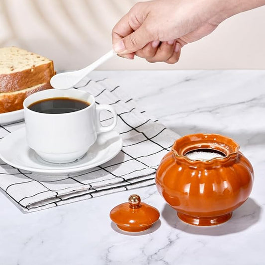Ceramic Sugar Bowl, Salt Cellar with Lid and Spoon, 9oz Sugar Jar for Coffee Bar, Salt Box Sugar Containers for Seasoning, Spice, Sauce, Elegant Decor for Kitchen Countertop
