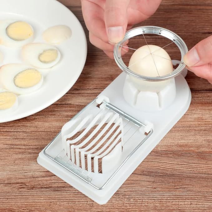 New Egg Slicer for Hard Boiled Eggs, Strawberry Slicer, Quality Stainless Steel Wire Luncheon Meat Slicer and Cheese Slicer, with Two Slicing Methods (White)