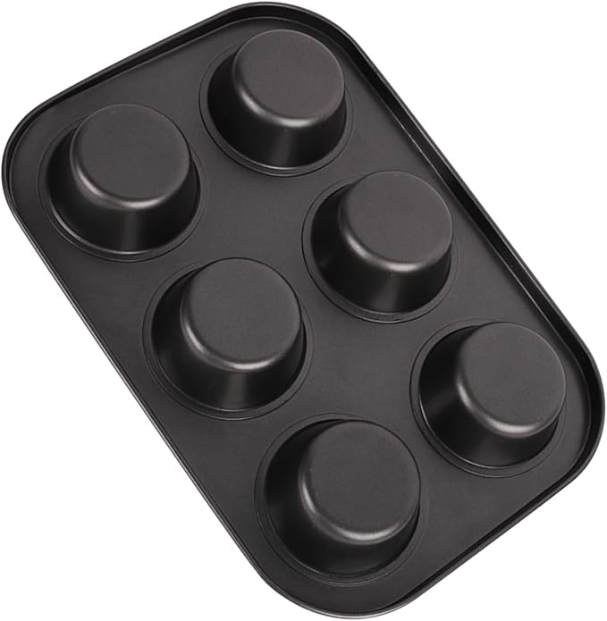 2 Packs 6-Cup Muffin Baking Pan Tin, Small Round Muffin Tin, Nonstick Cupcake Pans, Cheesecake Pans, Carbon Steel, Black