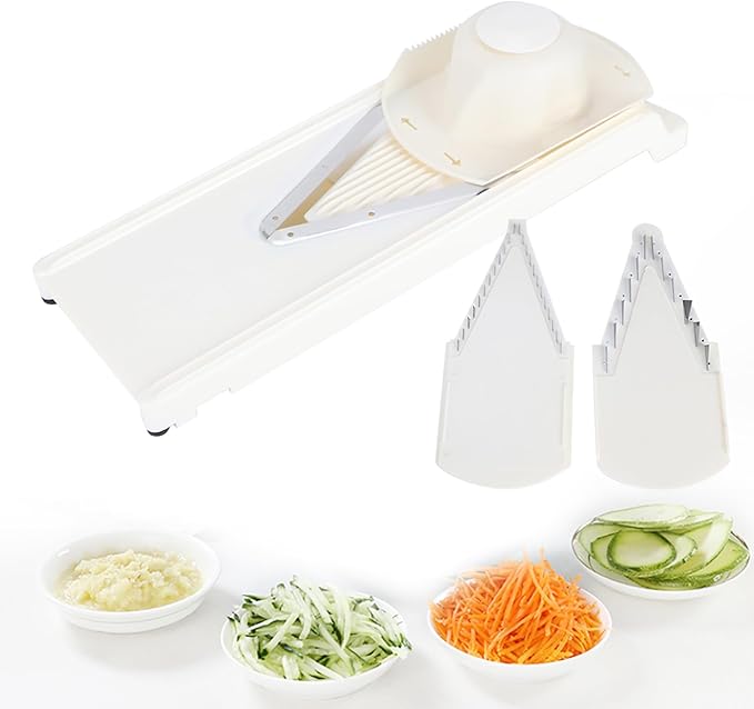 Mandoline Slicer, Non Slip Household V Slicer Cutter with Stainless Steel Blade, Multifunctional Vegetable Slicer with Hand Protector for Fruits