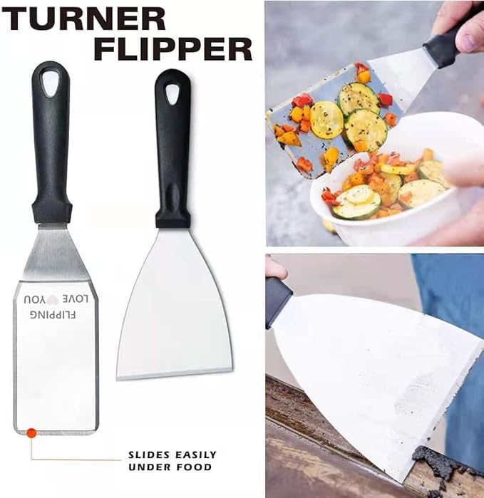 Universal Stainless Steel Flat Top Griddle Insert for Gas & Charcoal Grills – Nonstick, Even Heating & Easy Clean, Includes Turner & Scraper, Ideal for Outdoor BBQ, Tailgating & Camping, 23" x 16"