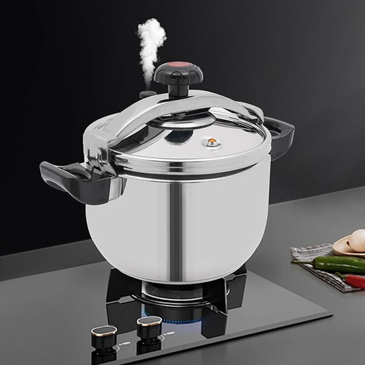 LyeXD 11L/11.62 Qt Stainless Steel Pressure Cooker, Stainless Steel Pressure Stewing Pot w/Two Safety Clips, Pressure Canner Olla de Presion,One-Hand Locking Induction Compatible Cookware for Home