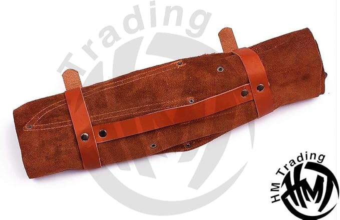 Custom Made Damascus Steel #6 Pcs of Professional Utility Kitchen knives Set Comes with Sweet Leather Roll Kit (3712) (Blue Pakkawood)