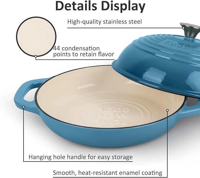 Fijxzct Premium Enameled Cast Iron Dutch Oven for Bread Baking | Non-Stick 5QT Oval Bread Oven with Lid | Perfect for Sourdough, Loaf, and Artisan Baking (Round Blue, 5 QT)