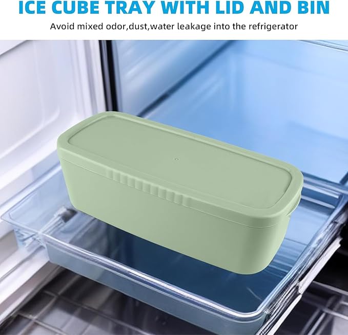 Tcamp Ice Cube Tray for 30 oz Tumbler Cup Ice Mold, 3 Pcs Silicone Hollow Cylinder Ice Tray with Lid and Bin for Freezer, Ice Drink, Juice, Whiskey, Cocktail (Green)