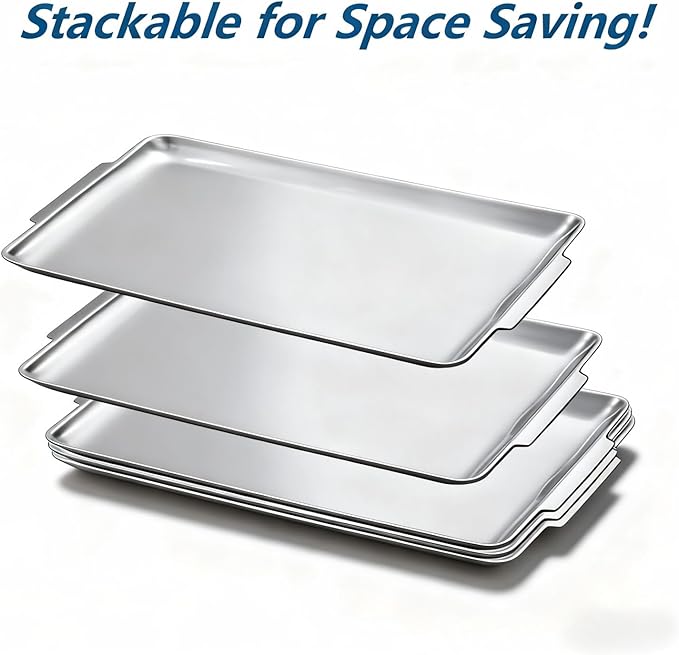 16.3" x 11" Large Serving Platters Set of 2, Stainless Steel Heavy-Duty Large Serving Trays, Silver Rectangular Plates for Food, Fruit, Party, Wedding, Christmas, Chip and Scratch Resistant