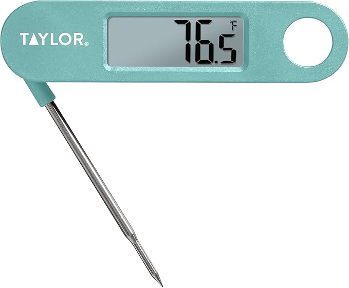 Taylor Instant Read Digital Meat Food Grill BBQ Cooking Kitchen Thermometer, Folding Probe, Teal 0.7 Inch LCD Readout