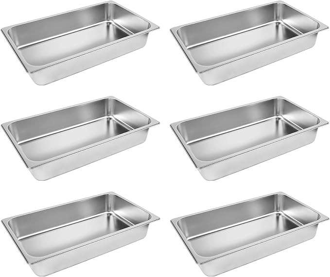 Carivia 6 Pack Hotel Pans, 1/1 Size 4" Deep Stainless Steel Trays for Food, 20.8" L x 13" W Catering Food Pan Commercial Table Pan for Hotel, Restaurant, Buffet, Party Supplies