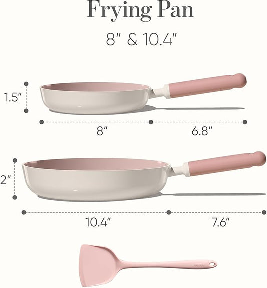 CAROTE Ceramic Frying Pan, 2 Nonstick Skillets & Silicone Spatula, Induction Compatible All Stoves