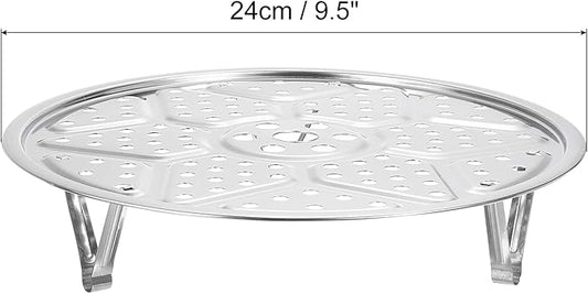 uxcell Stainless Steel Steamer Rack with Stand, 9.5 Inches Pot Steaming Tray for Steamer Cookware Instant Pressure Cooker, Silver Tone