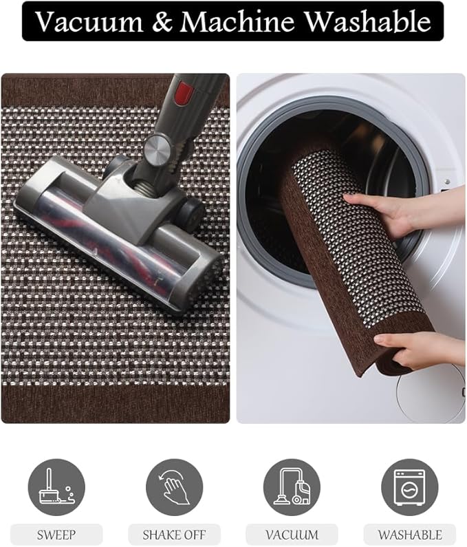 PADOOR Kitchen Rugs and Mats Non Skid Washable - Non Slip Absorbent Kitchen Runner Rugs for Floor, Machine Washable Standing Mats for in Front of Sink,Entryway,Entrance,Door(20"x32",Dark Brown)