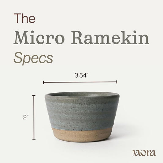 Mora Micro Ramekins Set of 4, 6oz Ceramic Pottery Baking Dishes - Microwave, Oven and Dishwasher Safe - Peppercorn
