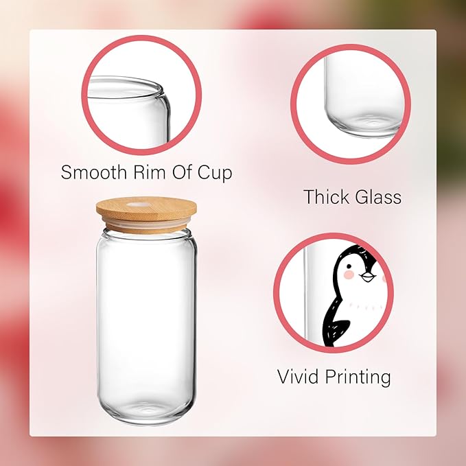Valentines Cups Gifts for Her Women, 16Oz Hearts Cup Glass with Lid and Straw, Love Glass Cups for Couple Girlfriend, Cute Unique Gifts for Girlfriend Her Women Valentine’s Day