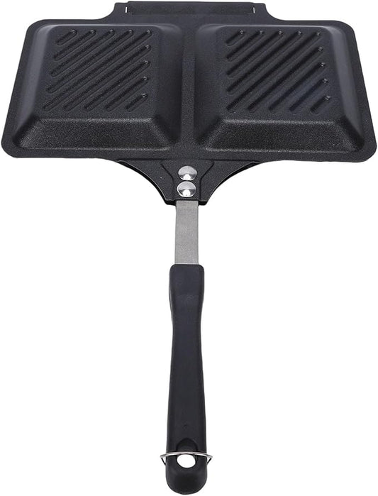 Rengue Grilled Panini Maker Pan, Iron Non Stick Coating, Fast Even Heating, Perfect for Breakfast Lunch and Outdoor Cooking (Black)