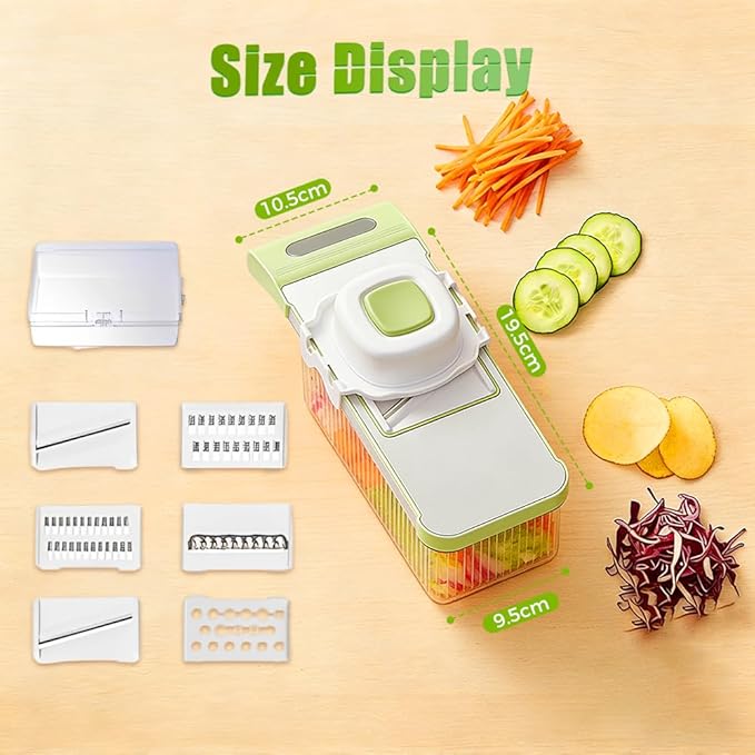 Multifunctional Vegetable Slicer, 6 in 1 Slicer Veggie Shredder with Safe Hand Guard, Multi Blade Adjustable Garlic Slicer, Easy-Clean & Compact Storage, Portable Kitchen Gadget (6 Blades Upgraded)