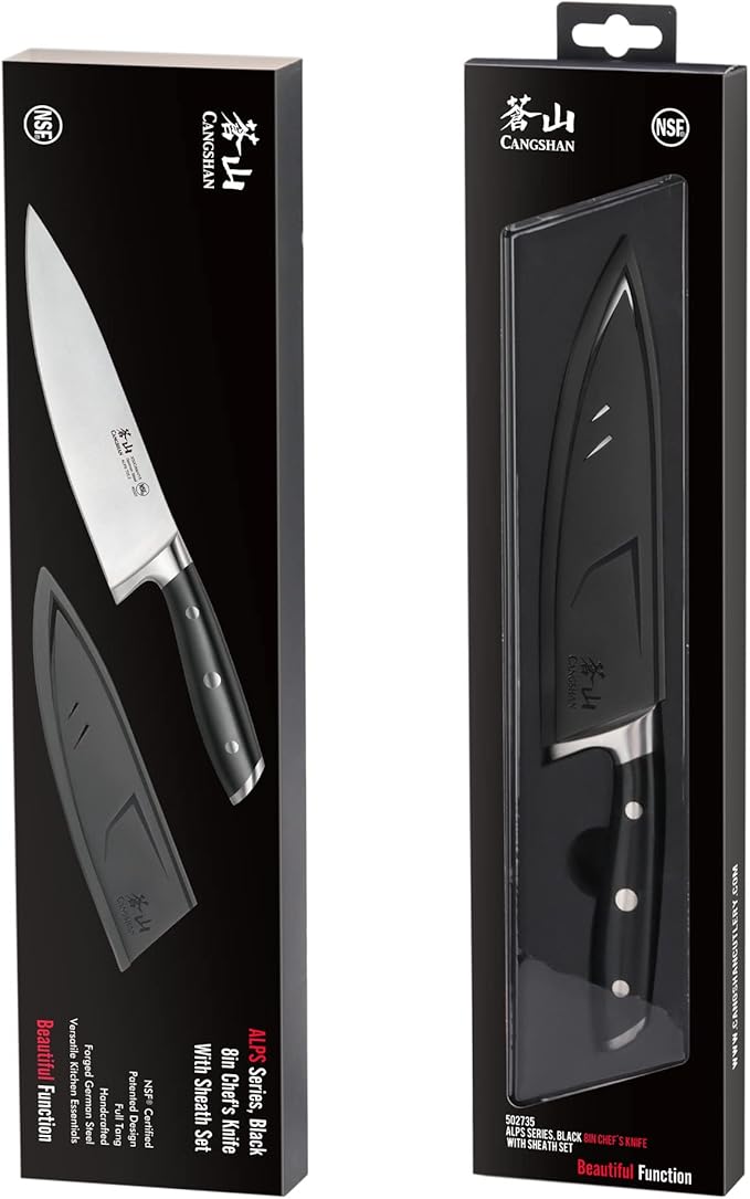 Cangshan ALPS Series 502735 German Steel Forged 8-inch Chef's Knife with Sheath, Black