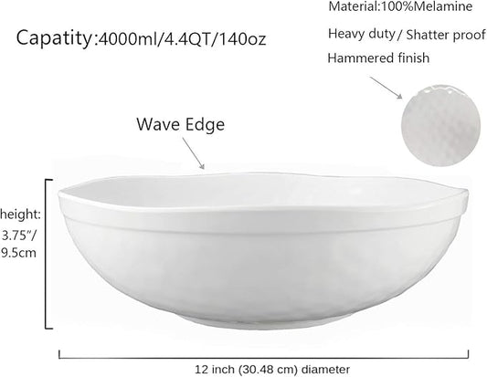 KX-WARE Melamine Serving Bowls -2pcs 12inch Larger Salad Bowls/Mixing Bowls,White Color| Break-resistant 100% Melamine Bowls | Dishwasher Safe,BPA Free