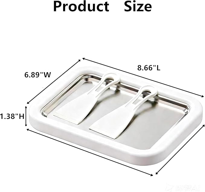 Rolled Ice Cream Maker Large, At Home Rolled Ice Cream Tray Kit With 2 Scrapers, Diy Stainless Steel Instant Frozen Yogurt Cold Plate, Fun Family Activity, Easy Homemade Desserts (Green, 8.6"x 6.8")