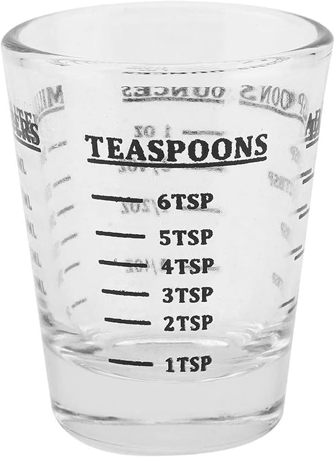 2 Pack Shot Glasses Measuring Cup 1 Ounce/30ml, Espresso Shot Glass Liquid Heavy Wine Glass with 4 Kind of Scale (Ounce/ML/TSP/TBSP) Kitchen Tool