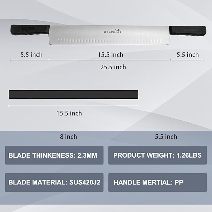 DELFINA 15 Inch Double Handle Cheese Knife with Blade Protector, Stomatal Blade with 5" Plastic Comfortable Handles, Cheese Knife for Cheese,Cakes,Vegetables,Butter,Soaps
