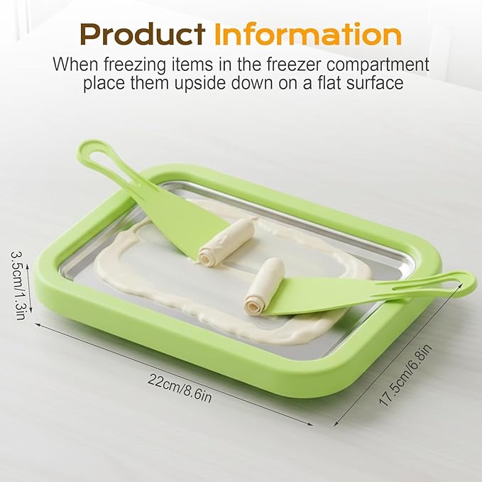 Rolled Ice Cream Maker Kit, Instant Freezy Ice Cream Roller Tray with 2 Scrapers and a Cute Bowl, DIY at Home Suitable For Families and Parties (white)