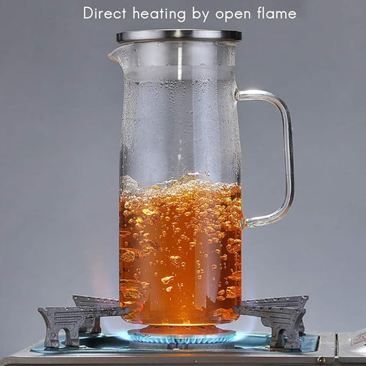 Large Capacity Teapot Glass Tea Maker Heat Bottles with Removable Stainless Steel Cover, Teapot for Loose Leaf and Blooming Tea and Fruit Tea (Pyramid 1800ml)