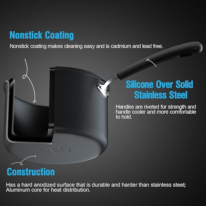 Cook N Home Nonstick Saute Fry Pan 8-inch Professional Hard Anodized Frying Pan, Dishwasher Safe with Stay-Cool Handles, Black