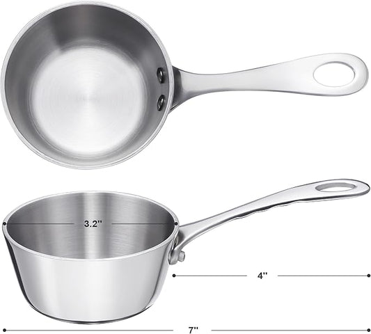 Mini Sauce Pan, Tri-Ply Stainless Steel Pot with Stay-Cool Handle Heating Sauce Gravy & Oil (5oz/150ml) - Silver