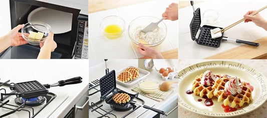 Yoshikawa SJ2275 Waffle Maker, Hot Single, Fluorine Processed, For Gas Fire, Black, 13.6 x 5.6 x 1.3 inches (34.5 x 14.3 x 3.2 cm)