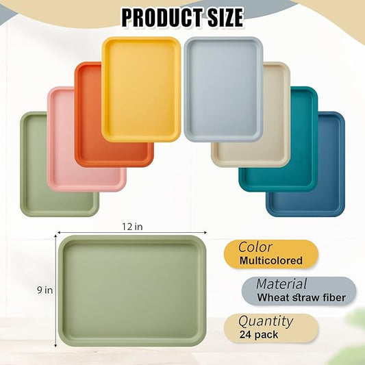 Mumufy Plastic Fast Food Trays Bulk Colorful Restaurant Serving Trays Cafeteria Rectangular Plastic Serving Platter Grill for Kitchen Restaurant Coffee(Elegant Color,24 Pcs)
