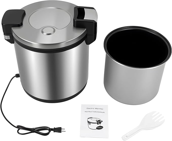 Commercial Rice Warmer, 6 Gal Stainless Steel Electric Rice Warmers with Spoon Good Heat Dissipating and 2 Temperature Settings Flip Lid with Lock Cylindrical Rices Warmer for Home Keep Food Warm Etc