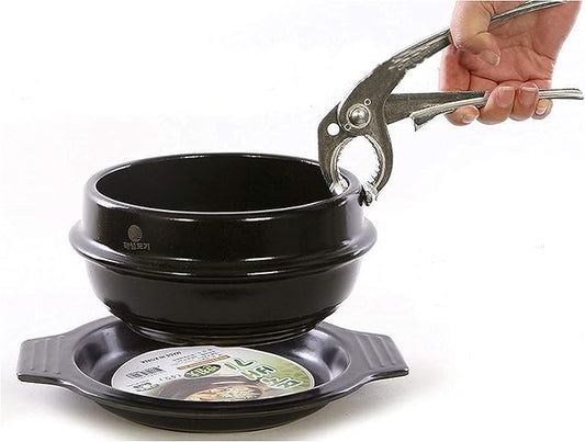 LENITH Aluminum Hot Pot Tongs Holder For Korean Stone Ceramic Bibimbap Bowl, Dolsot, Ddukbaegi, Sizzling Hot Pot (SILVER)