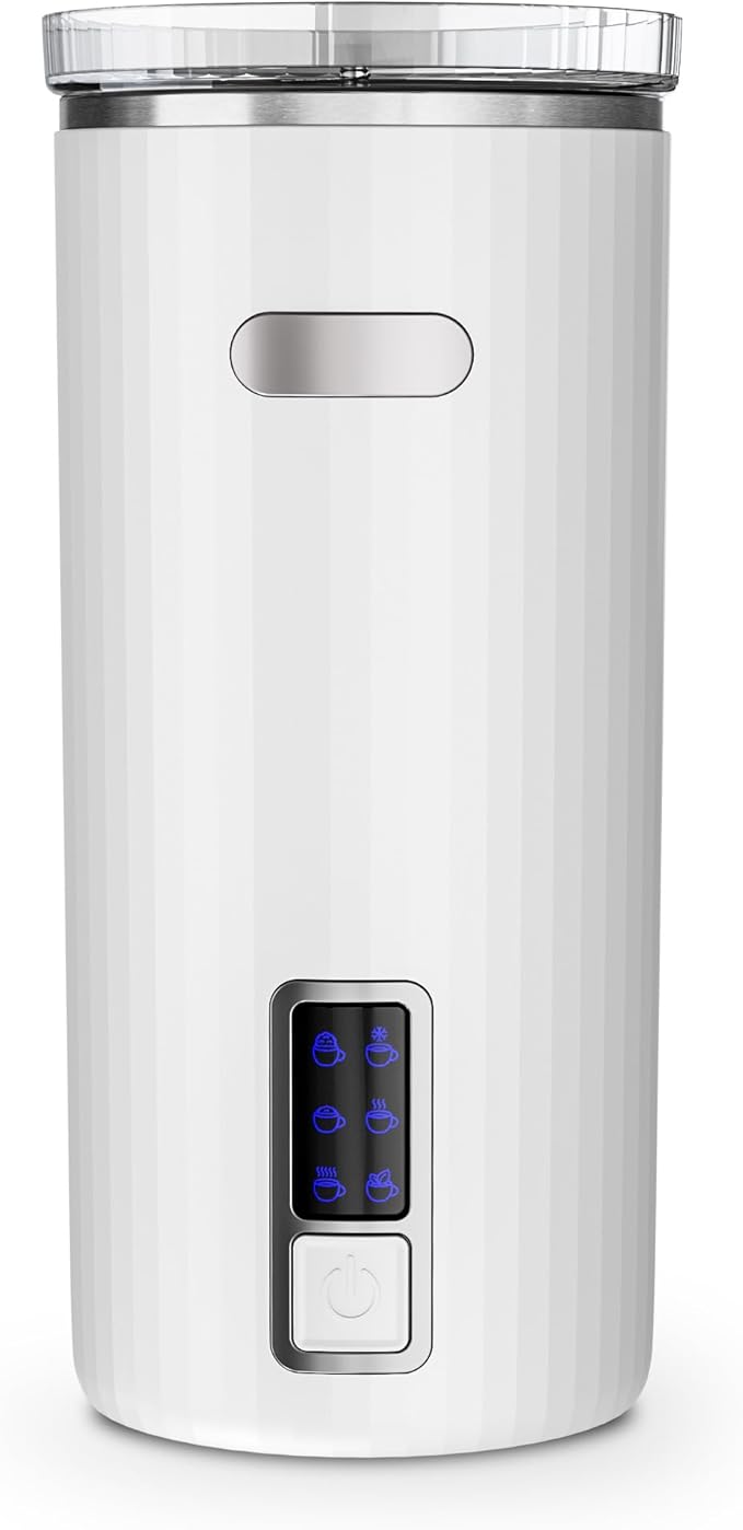 Kismile Milk Frother, 6-in-1 Electric Milk Steamer with Stainless Steel Inner Tank,Automatic Warm and Cold Foam Maker for Latte, Cappuccinos, Macchiato(White)
