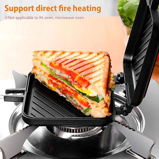 Double Side Sandwich Maker Camping Toastie Grilled Panini Maker Pan with Non-Stick Plates Aluminum Flip Cheese Makers Frying Pan Sandwich Toaster Press Waffle Makers for Kitchen Breakfast Camp